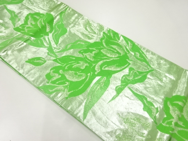 アンティーク　草花模様織出し袋帯（材料）